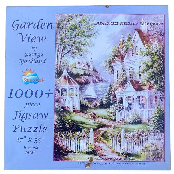 Vintage George Bjorkland Puzzle Garden View 1000 piece jigsaw puzzle by SunsOut - Picture 1 of 3